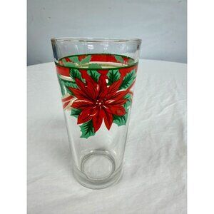 KIG Indonesia Clear Glass Christmas Poinsettia and Holly Glass Vintage‎